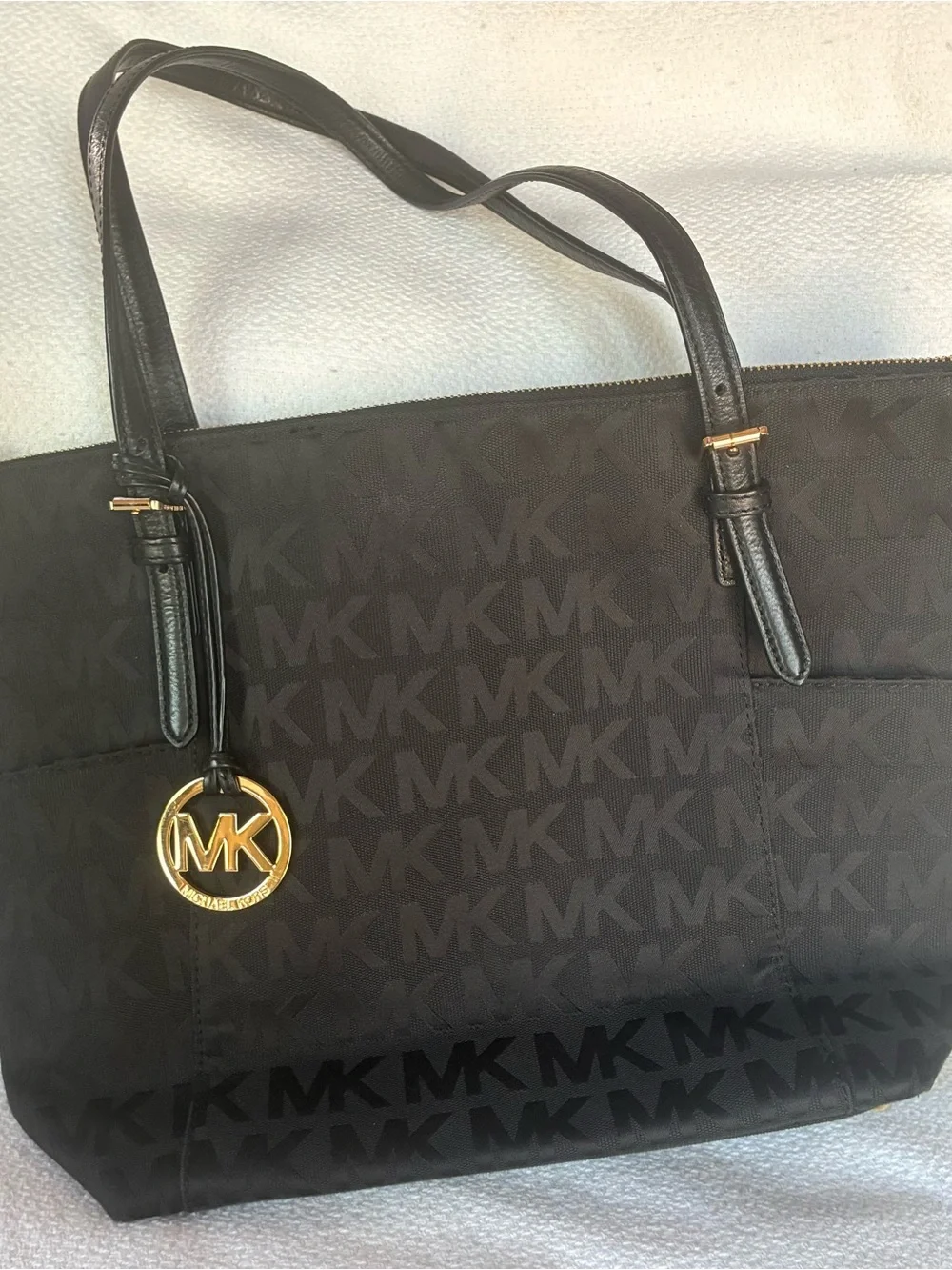 MICHAEL Michael Kors Black MK Logo Tote with Gold Charm